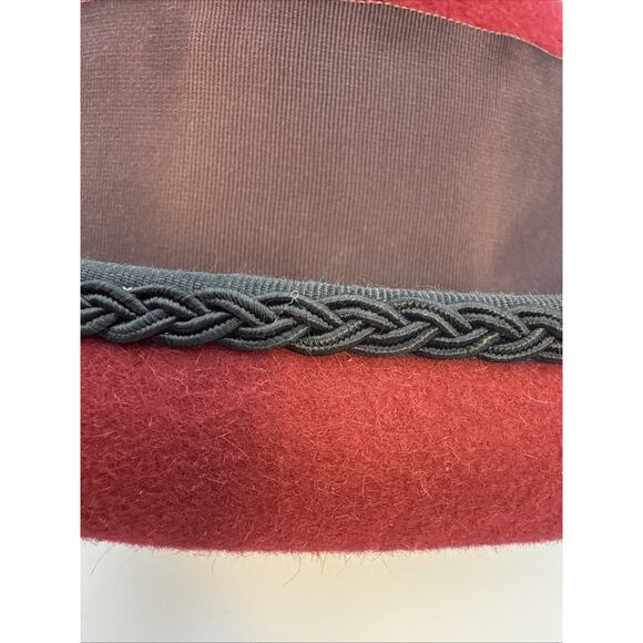 Eric Javits Women's Hat Rounded Crown Burgundy Wool Black Ribbon Braided Trim - Picture 3 of 6